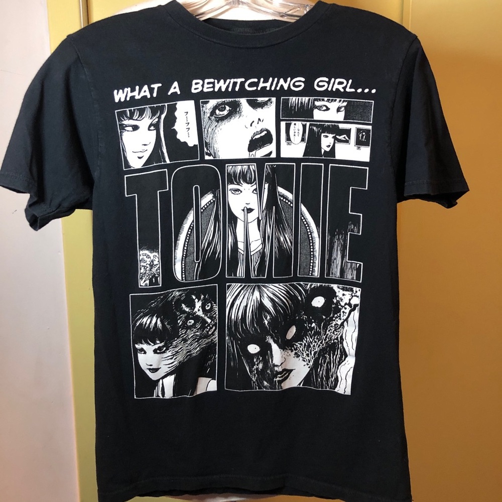 Junji Ito Collection Black Graphic T-Shirt with Tomie Design